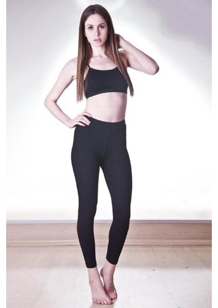 Kadın Siyah Likralı Uzun Tayt