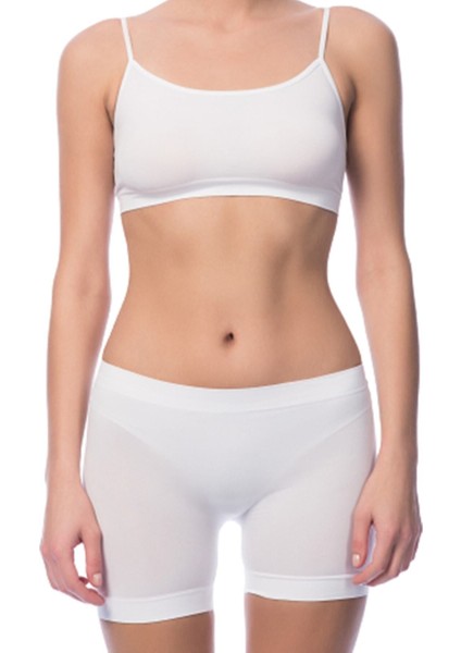 Kadın Beyaz Dikişsiz Şort Tayt 2029