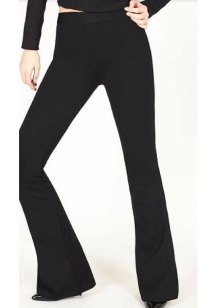 Çelik Örme Siyah Ispanyol Paça Tayt