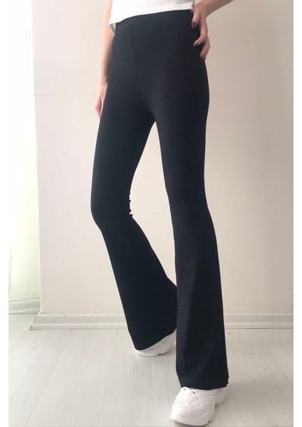 Kadın Siyah Ispanyol Paça Çelik Örme Toparlayıcı Tayt