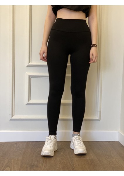 Kadın Siyah Çelik Örme Tayt