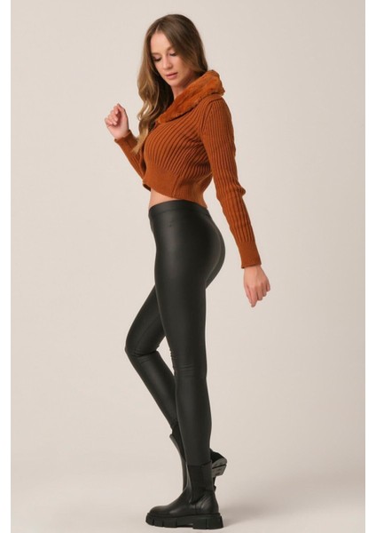 Mary Lux Deri Görünümlü Ince Parlak Tayt modelleri