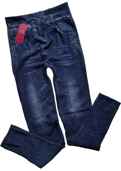 Kadın Lacivert Kot Görünümlü Likralı Tayt fırsatları