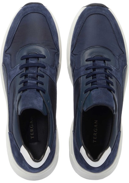Lacivert Deri-Tekstil Erkek Sneaker - E24I1AY56712-D44
