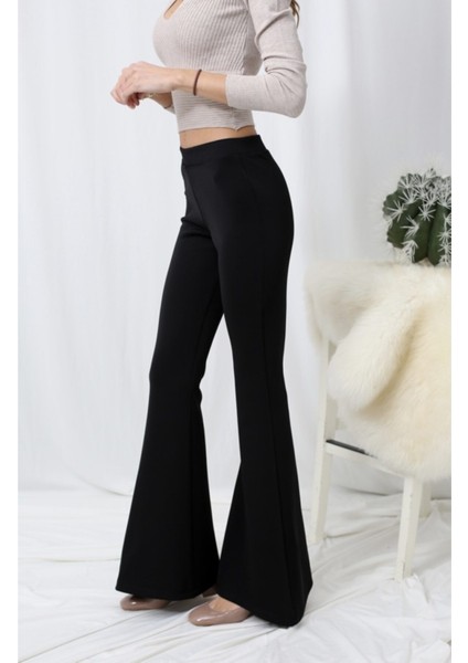 Kadın Siyah Yüksek Bel Ispanyol Paça Toparlayıcı Çelik Tayt