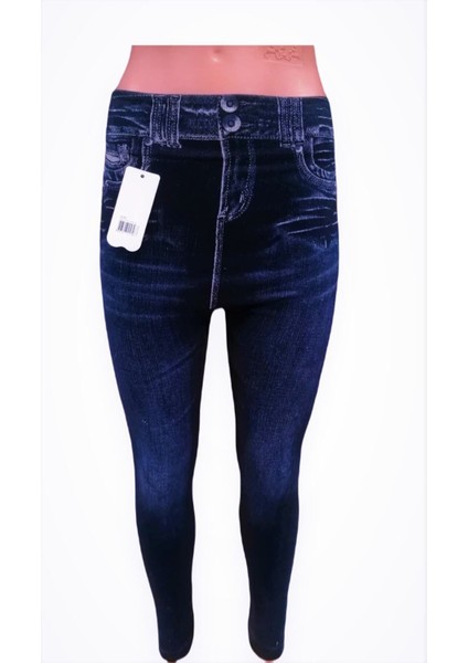 Kadın Lacivert Kot Görünümlü Likralı Tayt