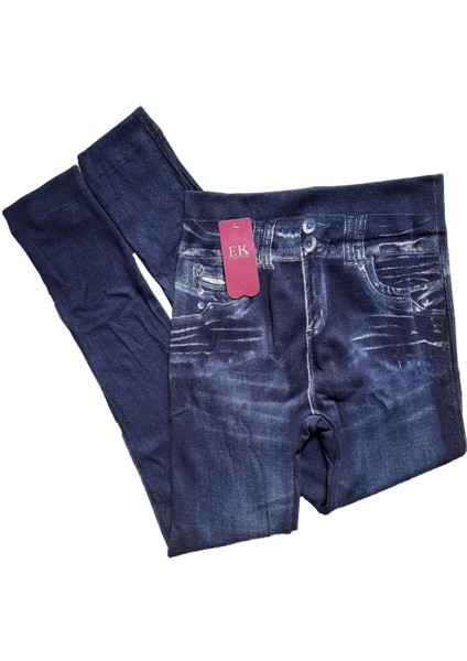 Kadın Lacivert Kot Görünümlü Likralı Tayt fırsatları