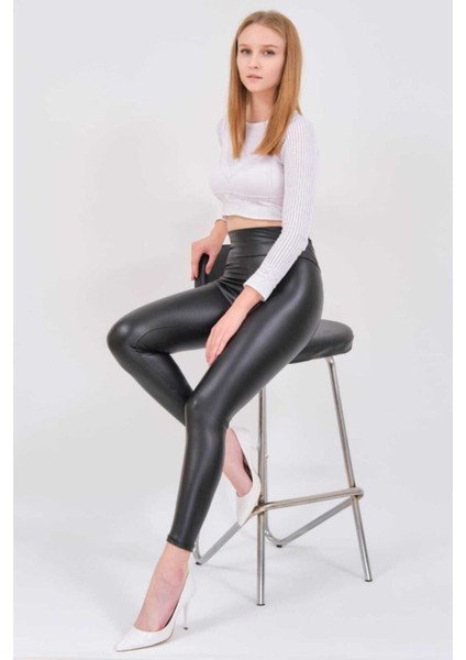 Yüksel Bel Içi Şardonlu Kadife Kışlık Deri Tayt