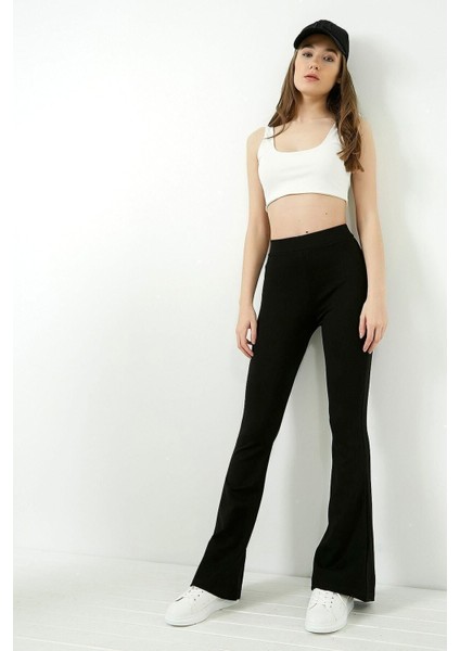Kadın Siyah Yüksek Bel Ispanyol Paça Tayt 20KTY574K103