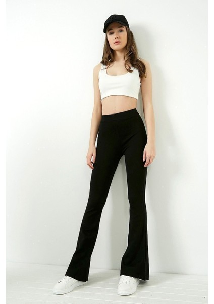 Kadın Siyah Yüksek Bel Ispanyol Paça Tayt 20KTY574K103 modelleri