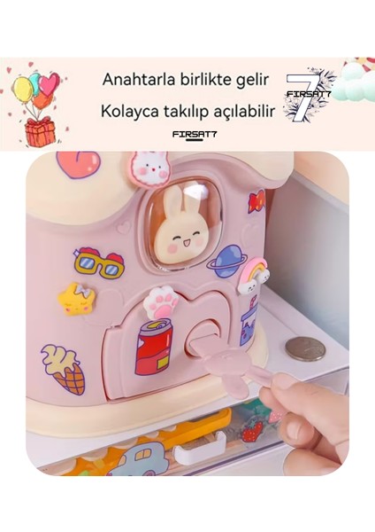 Sevimli Tavşan Mantar Ev Baca Kumbara Kilitli Kumbarası Sevgileye Çocuklara Hediyelik Kumbara modelleri