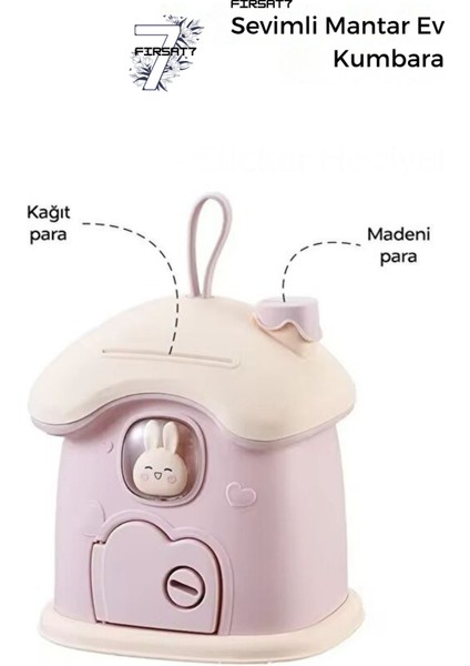 Sevimli Tavşan Mantar Ev Baca Kumbara Kilitli Kumbarası Sevgileye Çocuklara Hediyelik Kumbara indirimleri