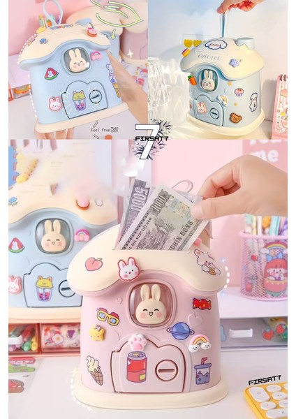 Sevimli Tavşan Mantar Ev Baca Kumbara Kilitli Kumbarası Sevgileye Çocuklara Hediyelik Kumbara