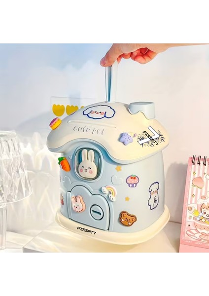 Sevimli Tavşan Mantar Ev Baca Kumbara Kilitli Kumbarası Sevgileye Çocuklara Hediyelik Kumbara