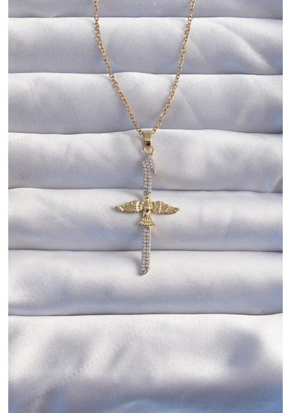 Bfs 316L Çelik Zincir Gold Renkli Zirkon Taşlı Anka Kuşu Kolye