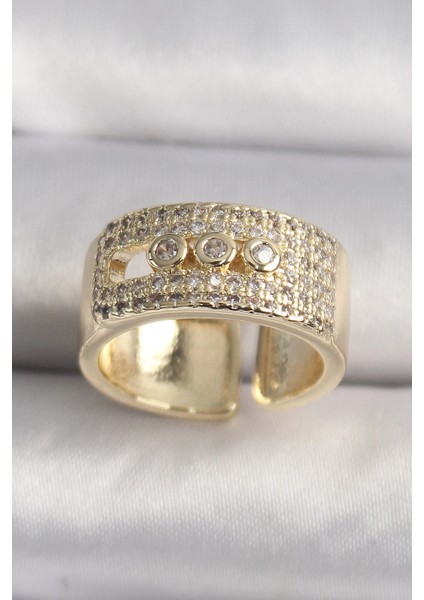 Bfs Pirinç Gold Renk Zirkon Taşlı Messika Model Ayarlanabilir Kadın Yüzük