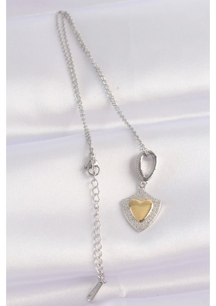 Bfs 316L Çelik Zincir Gümüş Renk Zirkon Taşlı Tasarım Altın Renk Kalp Kolye fiyatları