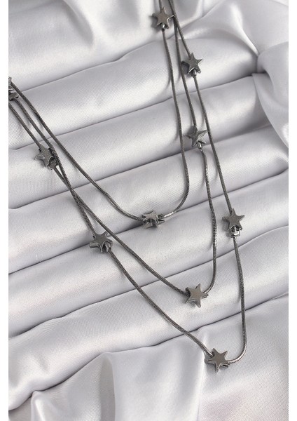 Bfs Pirinç Füme Renk 3'lü Yıldız Model Kadın Kolye