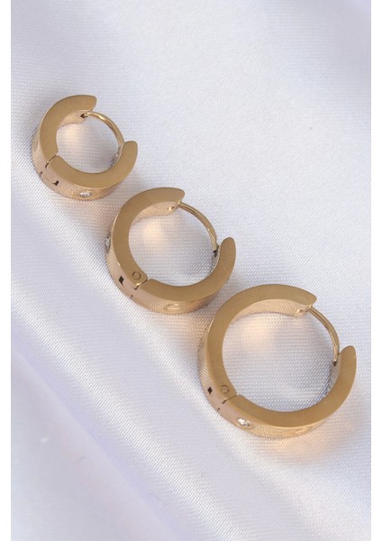 Bfs 316L Çelik Gold Renk Zirkon Taşlı Model 3lü Halka Küpe fiyatları