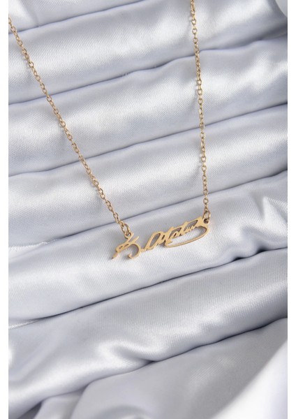 Bfs 316L Çelik Zincir Gold Renk Atatürk Imzası Model Kadın Kolye