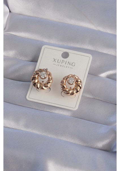 Bfs Xuping Rose Renk Oval Zirkon Taşlı Burgu Model Küpe