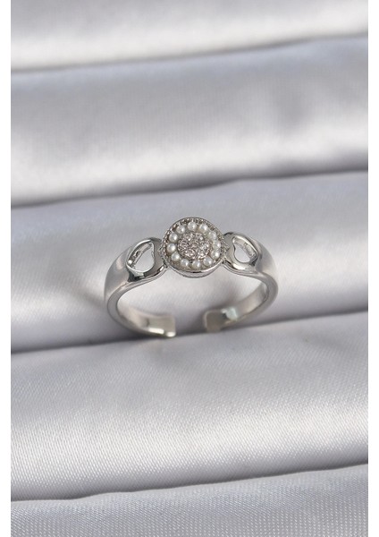 Bfs Pirinç Gümüş Renk Zirkon Taşlı Incili Kalp Işleme Detay Ayarlanabilir Model Kadın Yüz