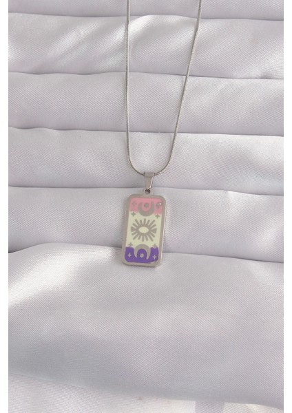 Bfs 316L Çelik Gümüş Renk Karışık Mineli Ay Figür Tarot Kolye