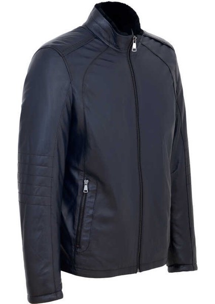 Lacivert Hakiki Deri Erkek Hakiki Deri Mont - E23KKM310467-Q3R