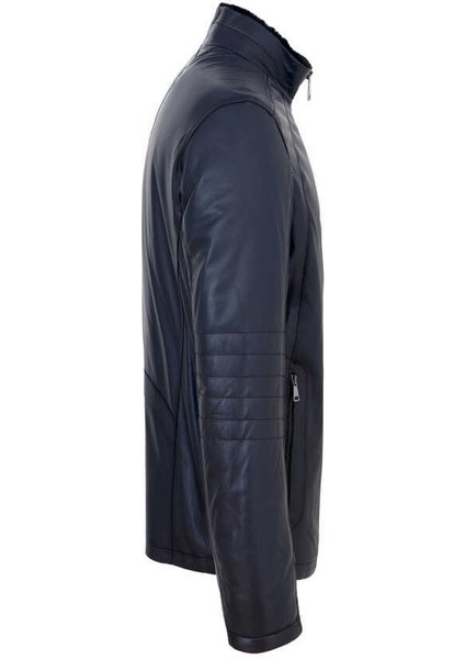 Lacivert Hakiki Deri Erkek Hakiki Deri Mont - E23KKM310467-Q3R