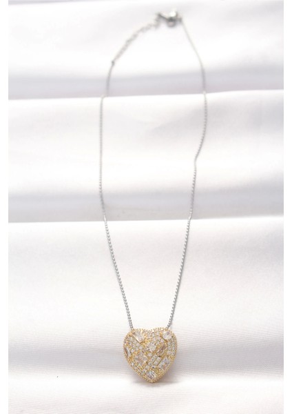 Bfs 316L Çelik Çift Renk Zirkon Taşlı Kalp Kolye fiyatları