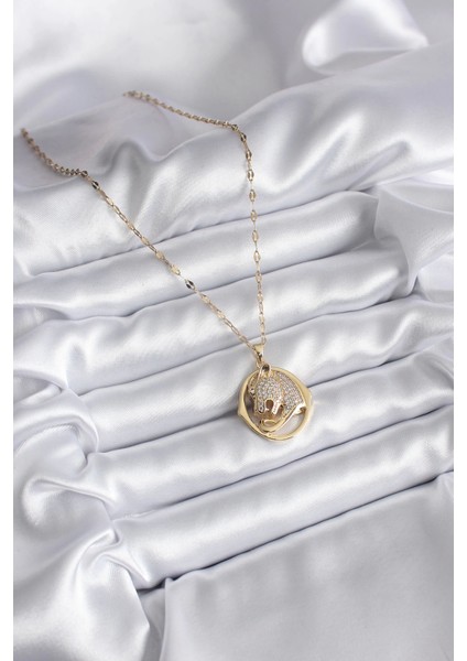 Bfs 316L Çelik Gold Renk Zirkon Taşlı Jaguar Model Kadın Kolye fiyatları