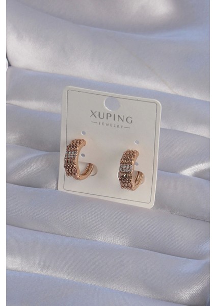 Bfs Xuping Rose Renk Zirkon Taşlı Işlemeli Halka Küpe