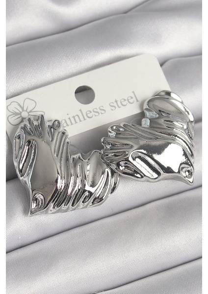 Bfs Pirinç Gümüş Renk Işlemeli Kalp Model Kadın Küpe