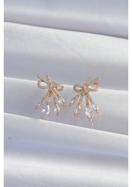 Bfs Pirinç Gold Renk Zirkon Taşlı Fiyonk Küpe fiyatları