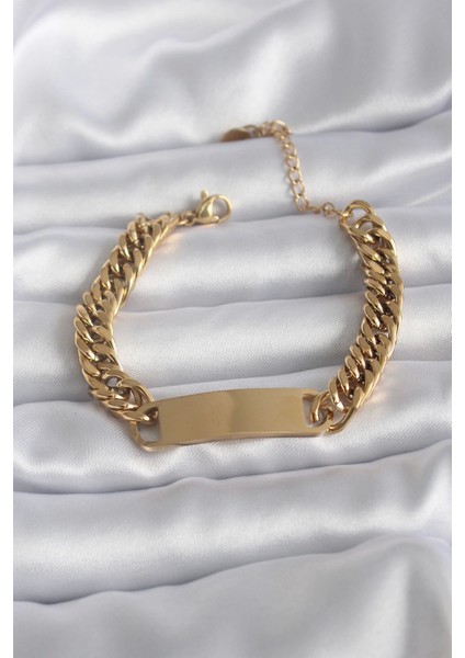 Bfs 316L Çelik Gold Renk Isim Yazılabilir Plaka Model Kadın Bileklik