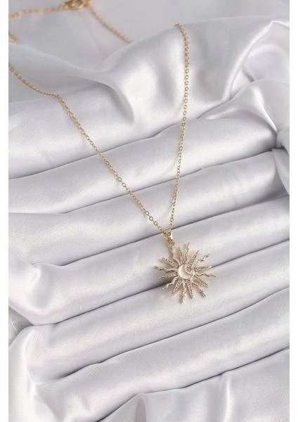 Bfs 316L Çelik Gold Renk Zincir Renkli Zirkon Taşlı Sedefli Ay Işleme Detay Kadın Kolye fiyatları