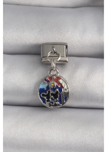 Bfs 316L Çelik Gümüş Renk Sallantı Dünya Model Nomination Charm