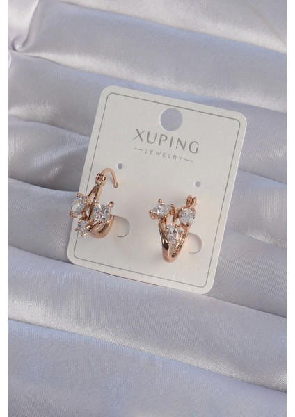 Bfs Xuping Rose Renk Zirkon Taşlı Halka Küpe