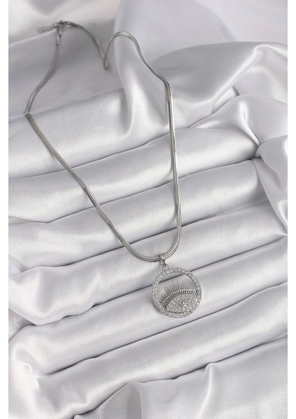 Bfs 316L Çelik Gümüş Renk Italyan Zincir Zirkon Taşlı Göz Model Kadın Kolye fiyatları