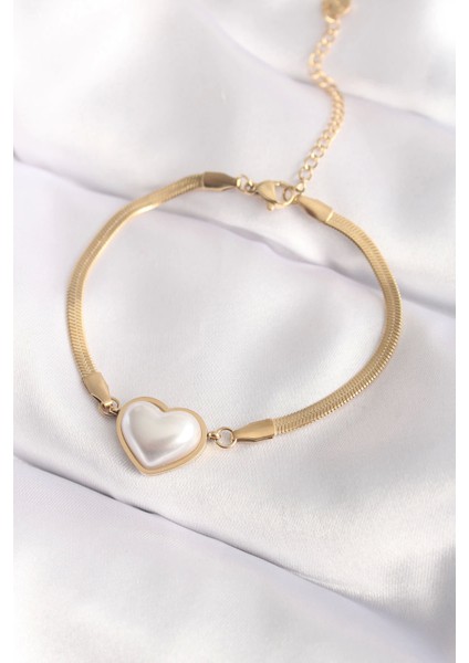 Bfs 316L Çelik Gold Renk Bombeli Kalp Kadın Bileklik