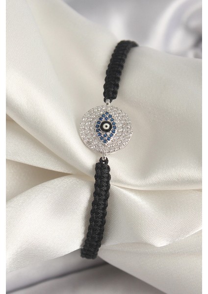 Bfs Pirinç Gümüş Renk Zirkon Taşlı Göz Işlemeli Figür Asansörlü Makrome Model Kadın Bil