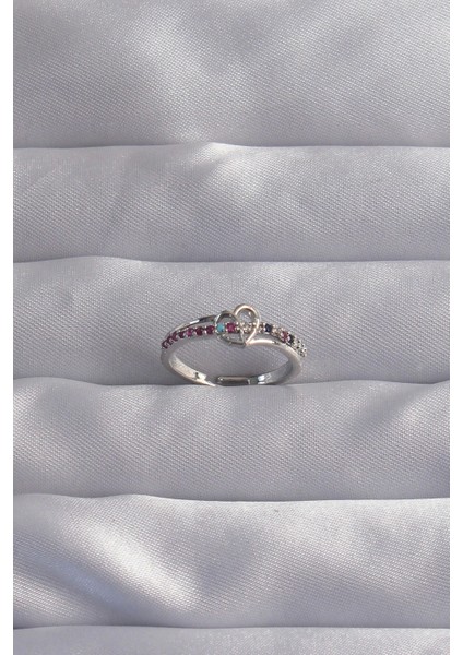 Bfs Pirinç Gümüş Renk Renkli Zirkon Taşlı Ayarlamalı Yüzük