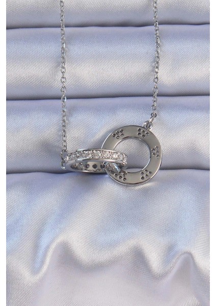 Bfs 316L Çelik Gümüş Renk Zirkon Taşlı Kolye