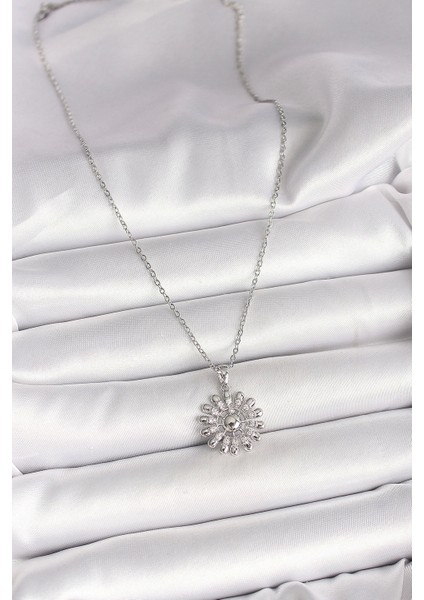 Bfs 316L Çelik Gümüş Renk Zincir Zirkon Taşlı Güneş Model Kadın Kolye fiyatları