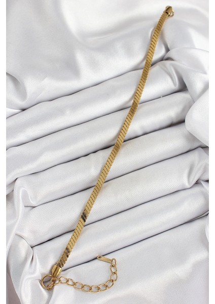 Bfs 316L Çelik Gold Renk Yassı Zincir Model Kadın Bileklik