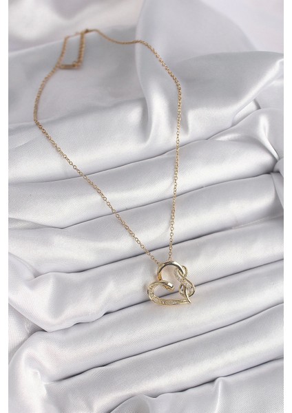 Bfs 316L Çelik Gold Renk Zincir Zirkon Taş Detaylı Kalp Model Sonsuzluk Detay Kadın Kolye fiyatları
