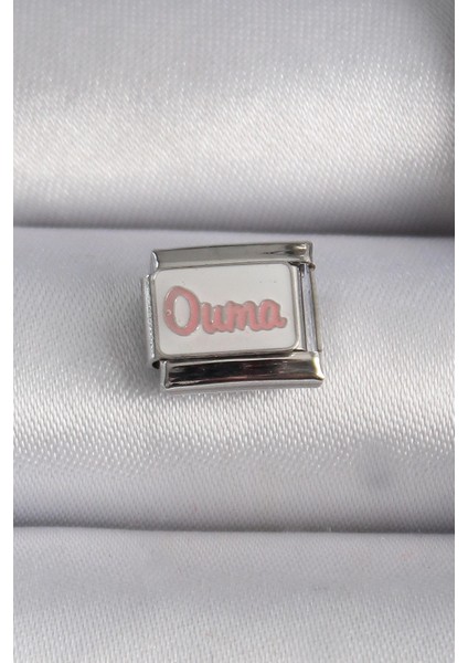 Bfs 316L Çelik Gümüş Renk Beyaz Pembe Ouma Işlemeli Nomination Charm