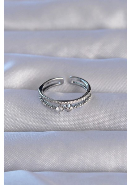 Bfs Pirinç Gümüş Renk Zirkon Taşlı Kalpli Su Yolu Model Ayarlanabilir Yüzük fiyatları