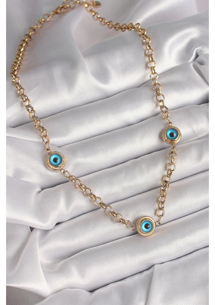 Bfs 316L Çelik Gold Renk Zincir Nazar Boncuk Model Kadın Kolye fiyatları