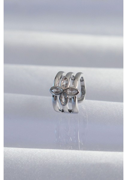 Bfs Pirinç Gümüş Renk Yonca Earcuff Küpe